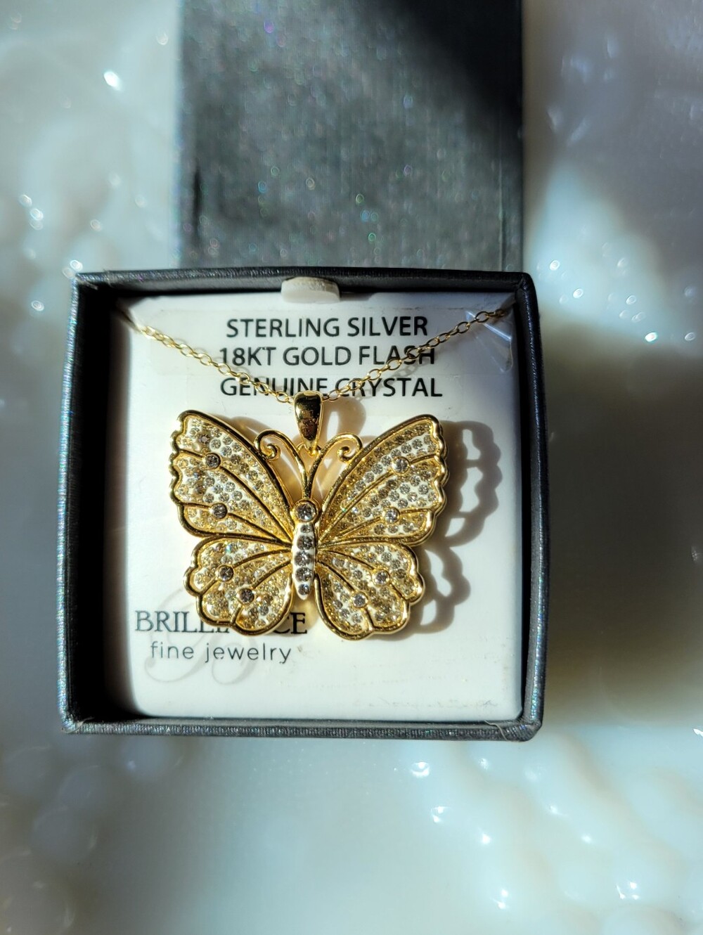 Brillare Gold Butterfly Crystal Pendant Necklace
